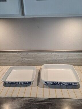 2 Rectangle Blue Willow Metal Baker pans by Johnson Brothers. Small & Large.